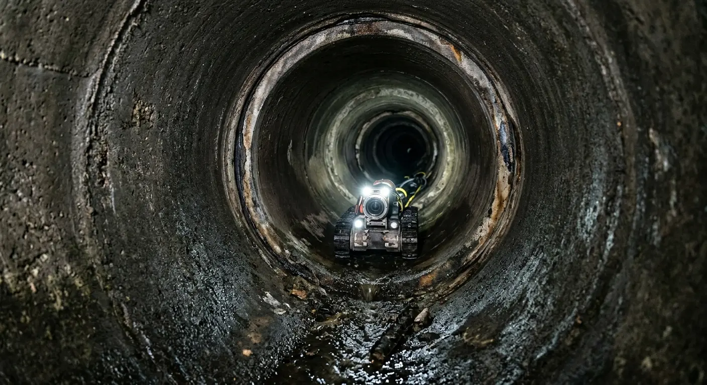 Robotic sewer camera inspecting pipe interior for Drain Snake Service in Ira