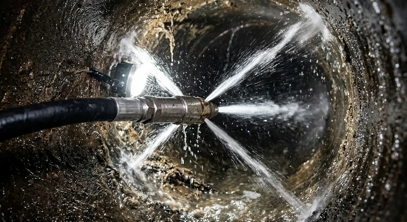 High-pressure hydro jetting nozzle cleaning sewer pipe for Storm Drain Cleaning in Ira